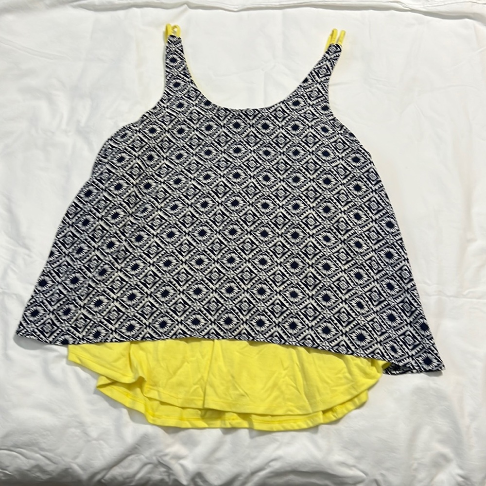 Super Cute Yellow, Navy and White Tank with Sewn-In Yellow Cotton under-layer